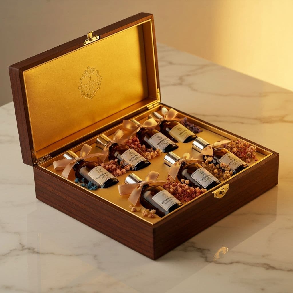 Luxury essential oils gift set in elegant packaging